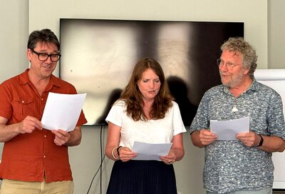 Patrick Brook, Rachel Cook and Keith Tudor leading the Next Steps workshop